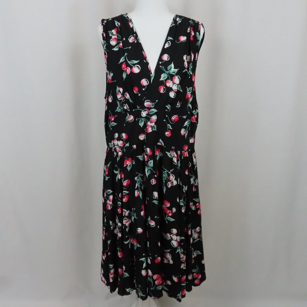 Black with Cherries Print Sleeveless Summer Dress